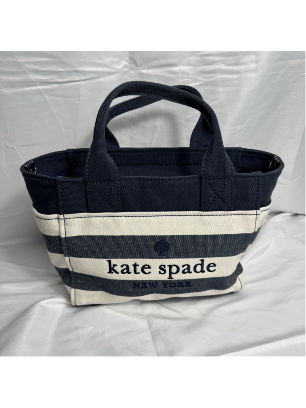 Women's Kate Spade Canvas Tote Bag One Size Navy Blue and White Striped - Picture 1 of 9